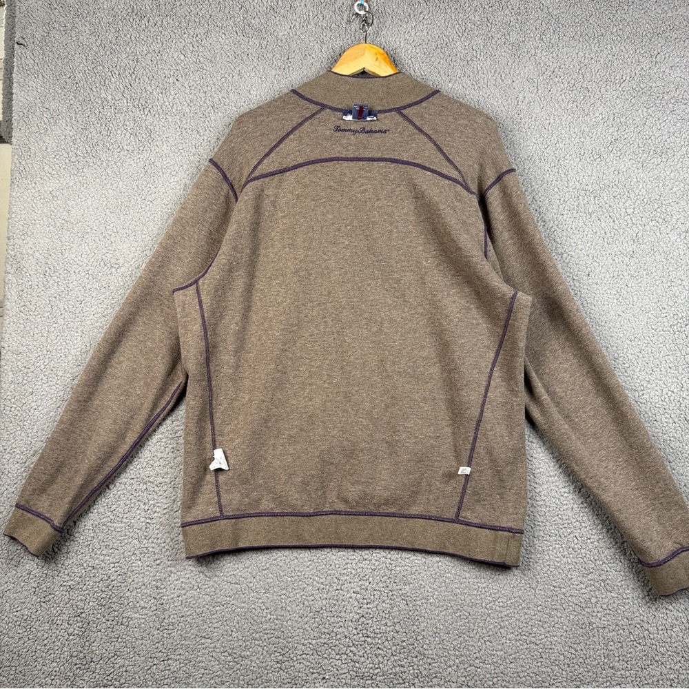 Tommy Bahama Sweater XL Brown/Purple Reversible Cable-Knit Heavyweight 1/4 Zip - Picture 10 of 16
